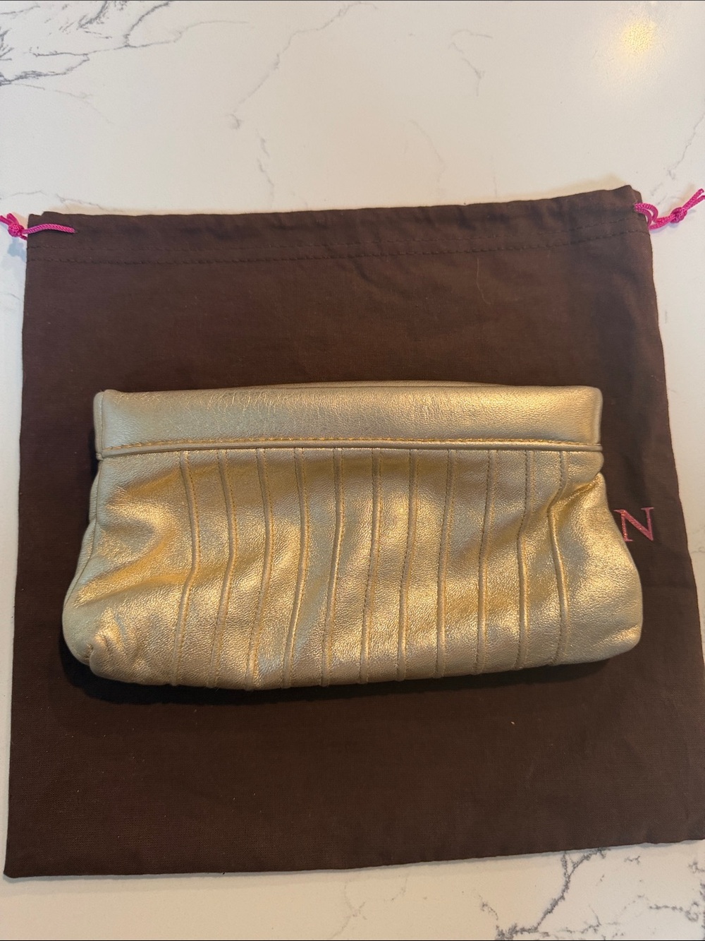 Vintage Lauren Merkin "Eve" convertible leather clutch in champagne gold - Picture 3 of 9